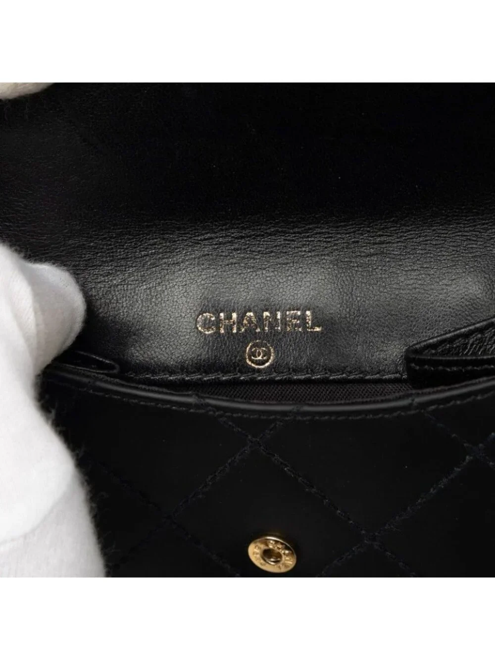 Chanel Wild Stitch CC Logo Bifold Wallet Black Gold Leather